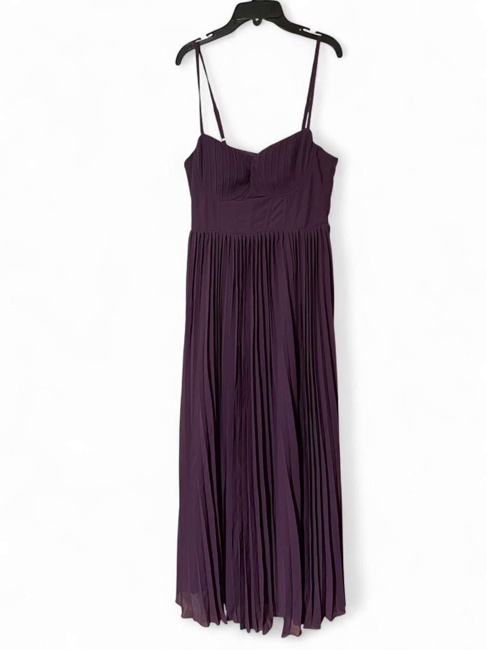 Spaghetti-Strap Pleated Maxi Dress in Plum